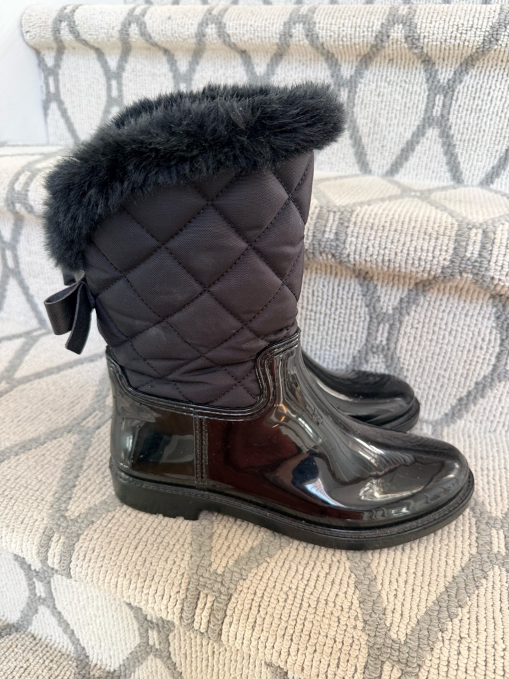 Kate Spade ♠️  Black Quilted Faux-Fur Rain Boots